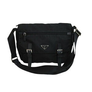 Prada Shoulder Bag Messenger Triangle Logo Black Nylon